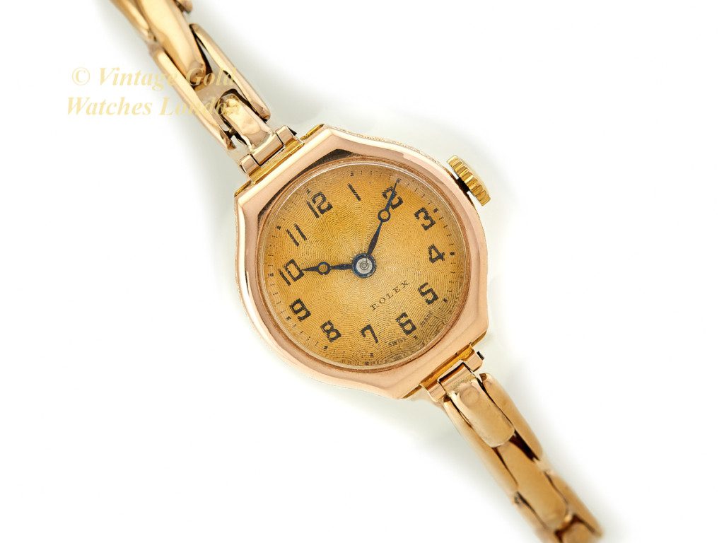Ladies Rolex Cocktail Watch 9ct Gold On Original Bracelet 1926 Vintage Gold Watches