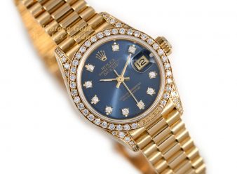 R1716 Rolex Oyster Perpetual Datejust Diamonds Blue Dial Lady 18ct Gold 1960 Reshoot 8 WM re